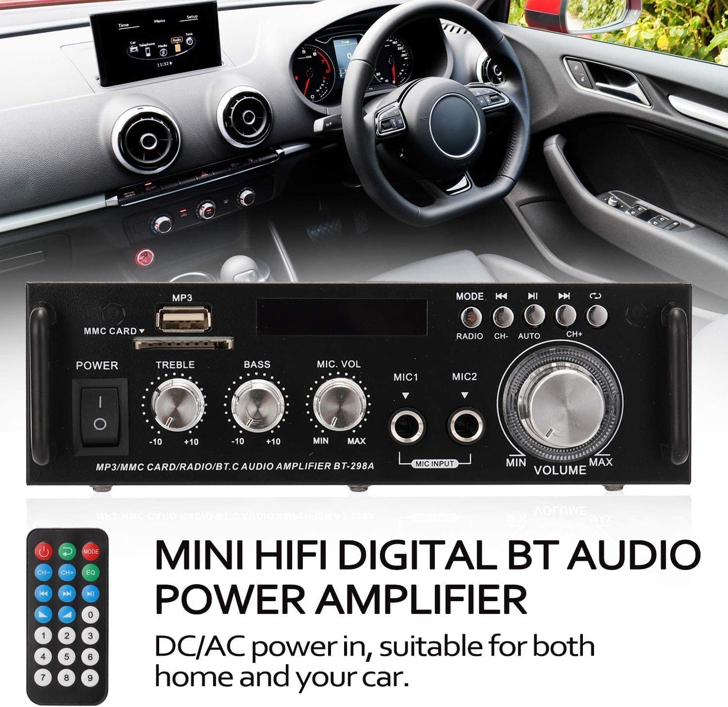 Amplificador Etlephe 600W - Bluetooth, 2 Canales, USB/SD/FM