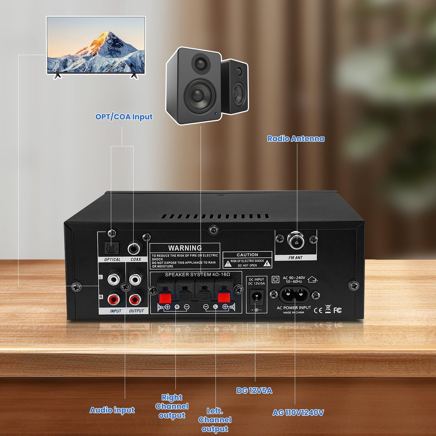 Amplificador 2 Canales 1000W - Bluetooth, USB/FM, 50Wx2