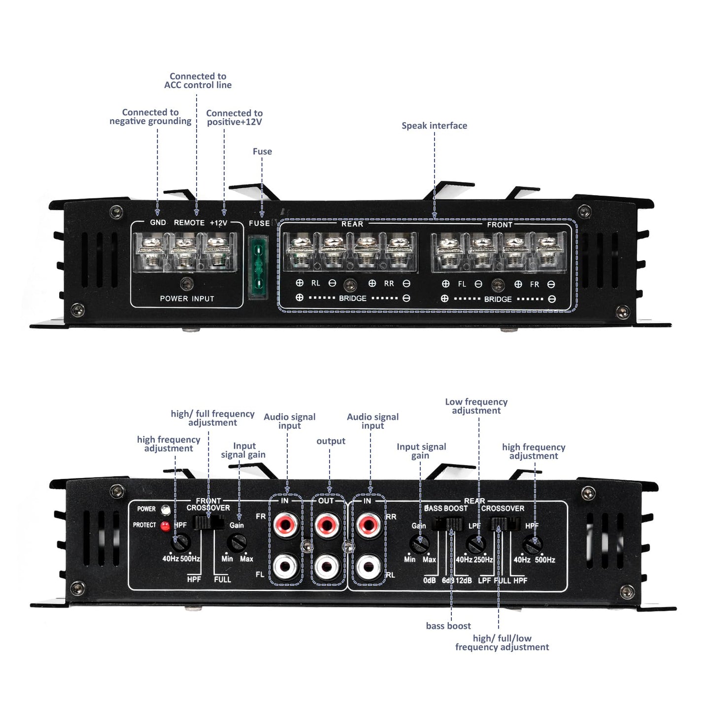 Amplificador Coche Shkalacar 4 Canales - 5800W, Clase A/B, 12V