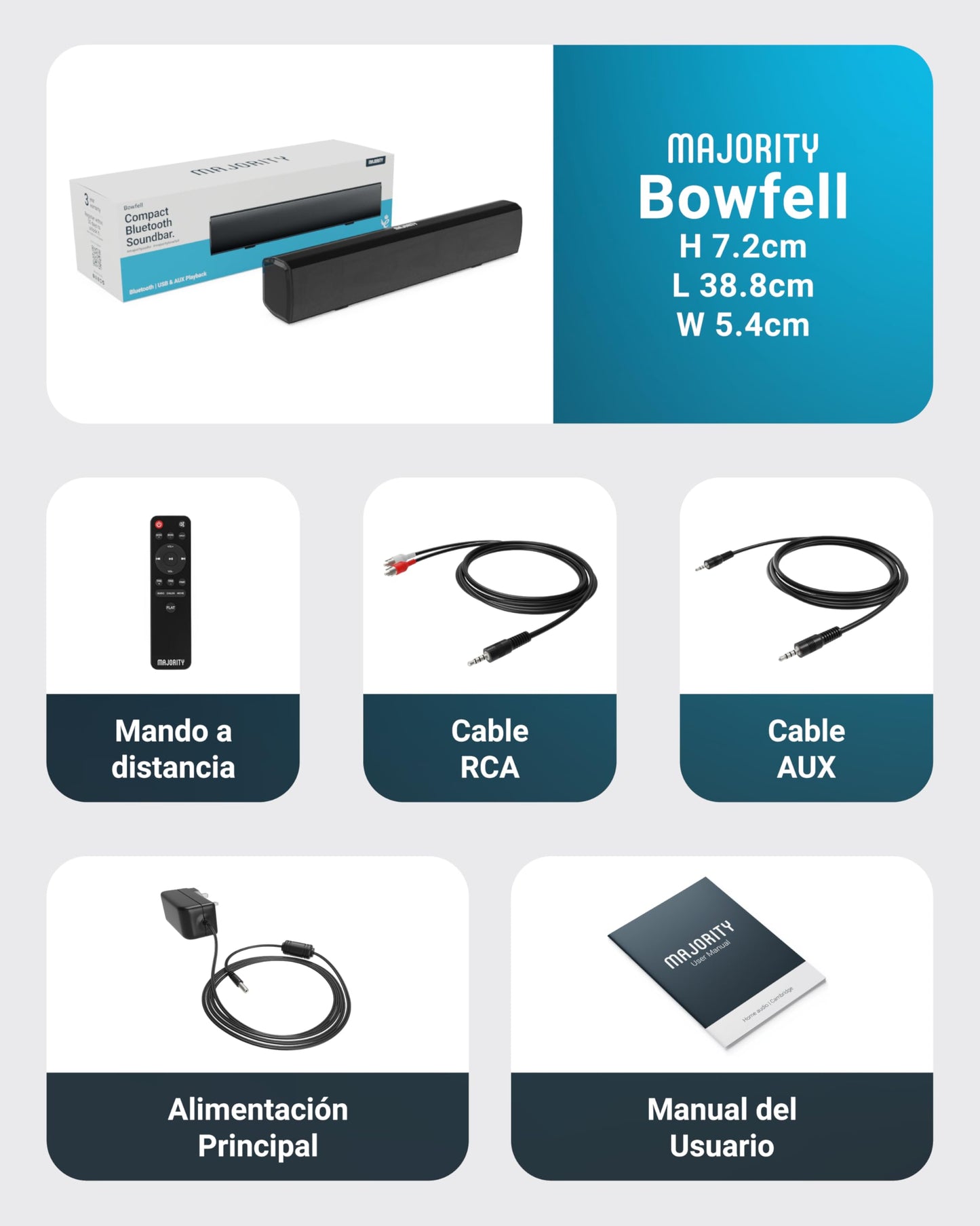 Barra de Sonido MAJORITY Bowfell - 50W, Bluetooth, Óptico