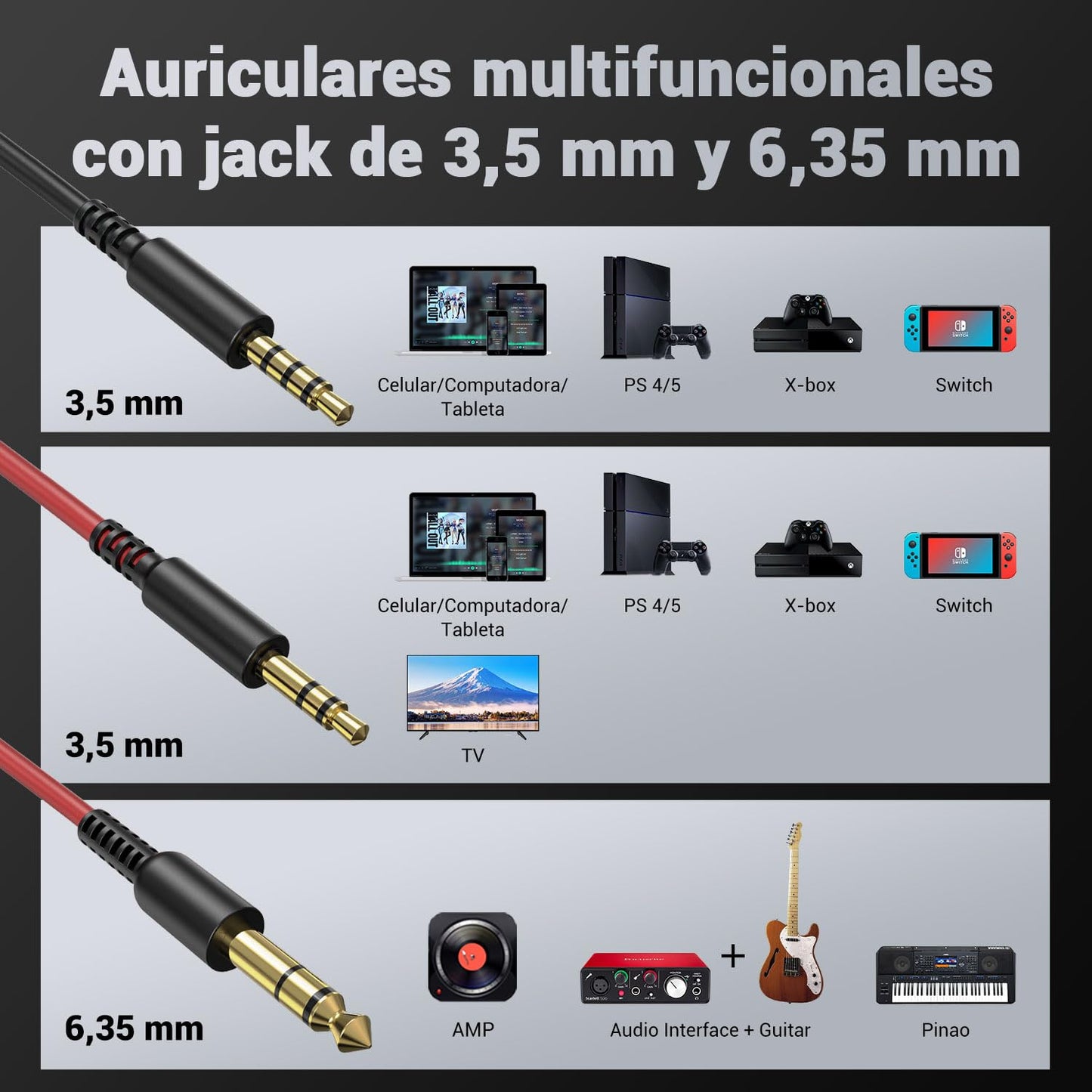 Auriculares OneOdio Pro10 - DJ, 50mm, Cable 3.5/6.35mm