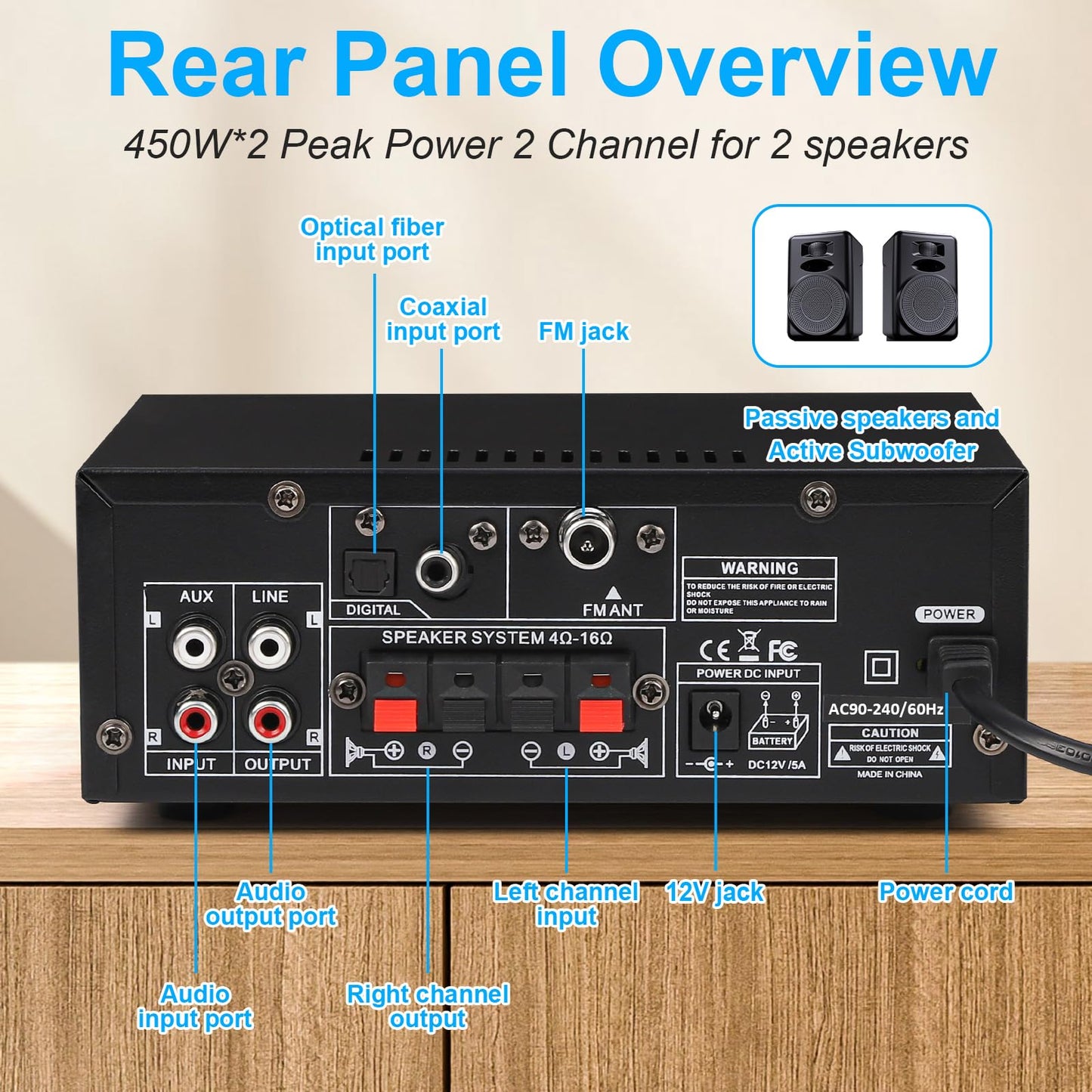 Amplificador Romica 900W - Bluetooth, Óptico/Coaxial, Subwoofer