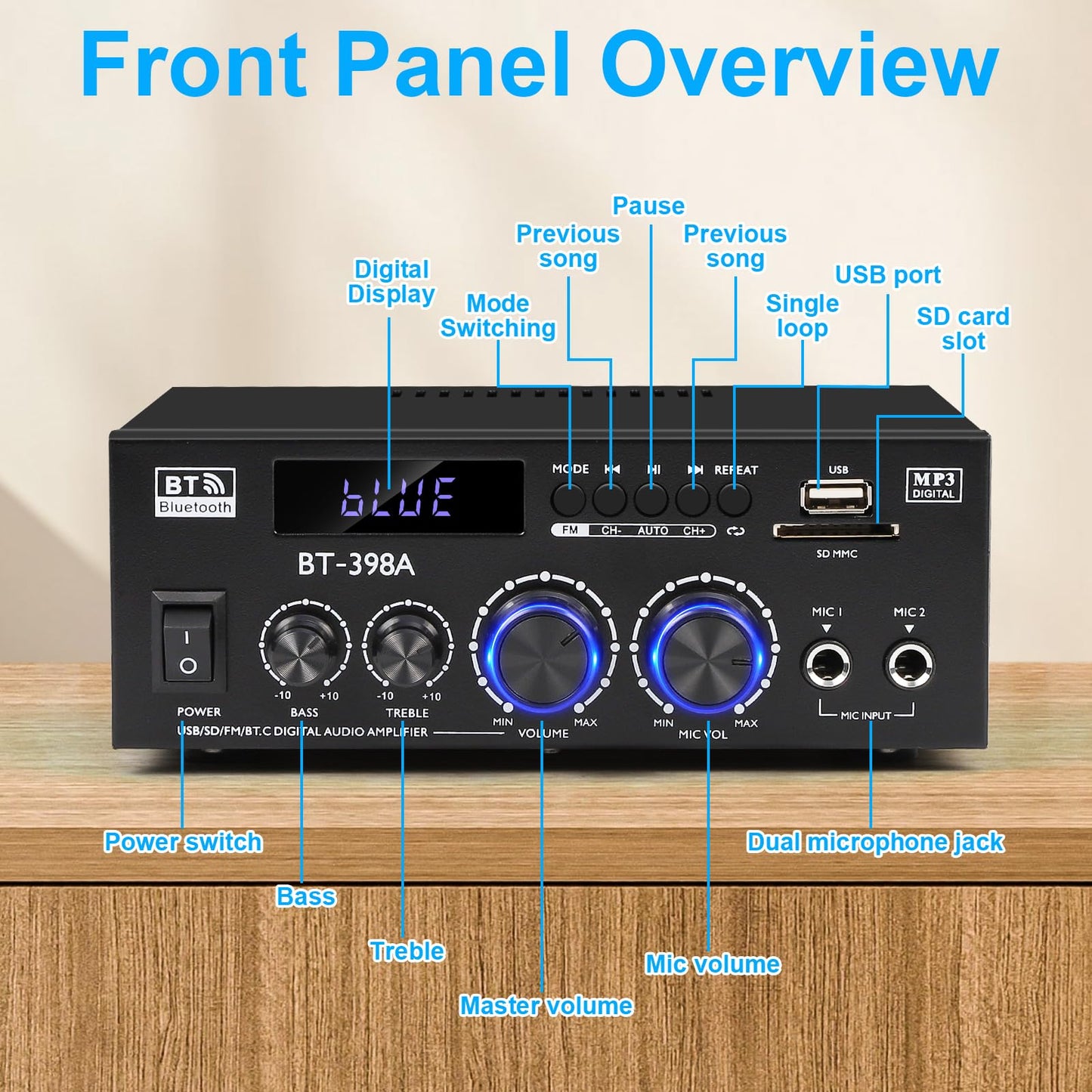 Amplificador Romica 900W - Bluetooth, Óptico/Coaxial, Subwoofer