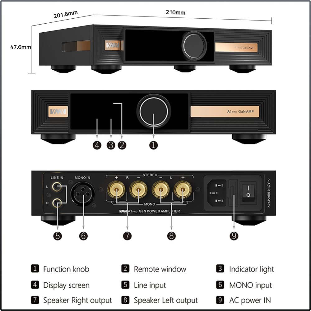 Amplificador SMSL VMV A1pro - GaN, XLR/RCA, 4x Potencia