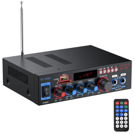 Amplificador PROZOR 800W - Bluetooth, 2 Micrófonos, SD/FM