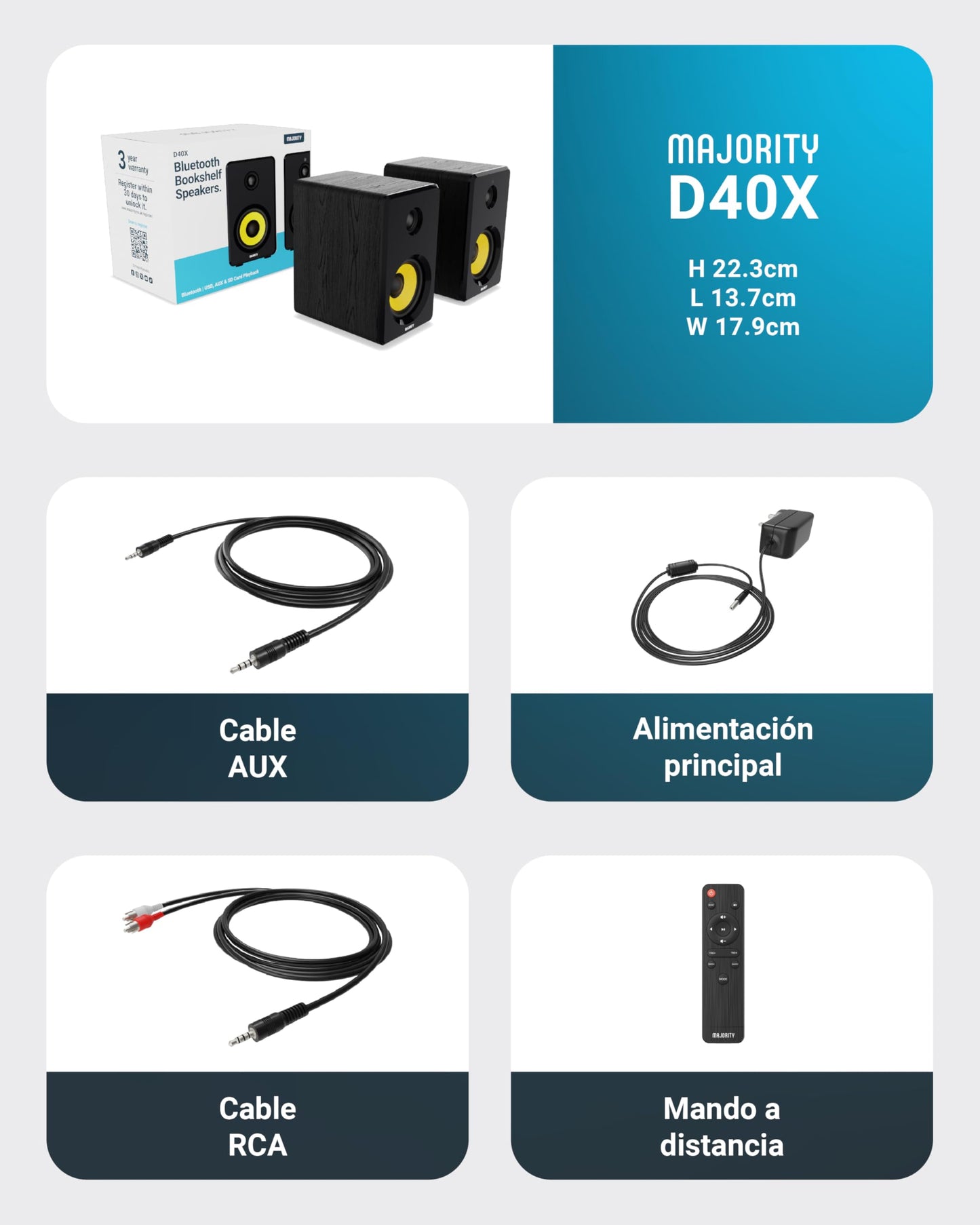 Altavoces MAJORITY D40X - 70W, Bluetooth, Óptica/RCA