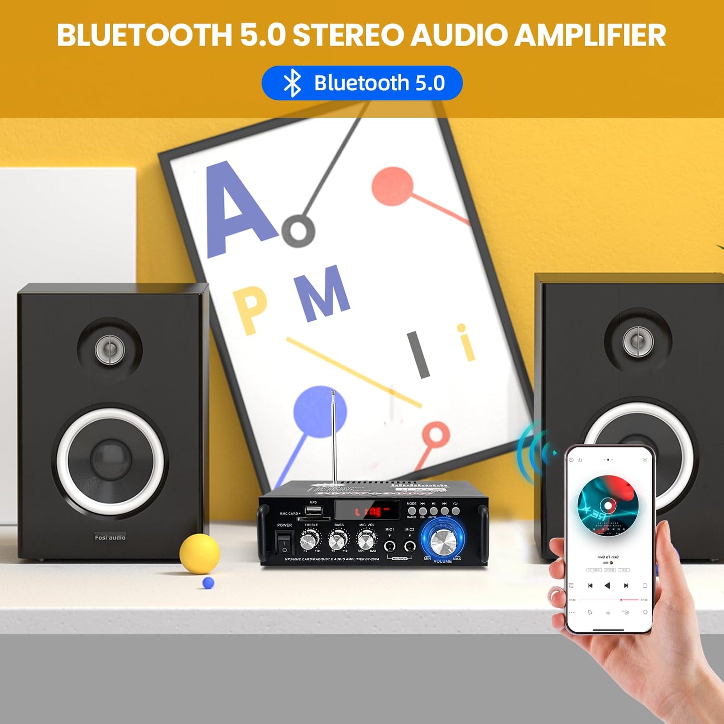 Amplificador Bluetooth Mini 600W - 2 Canales, USB/SD/FM