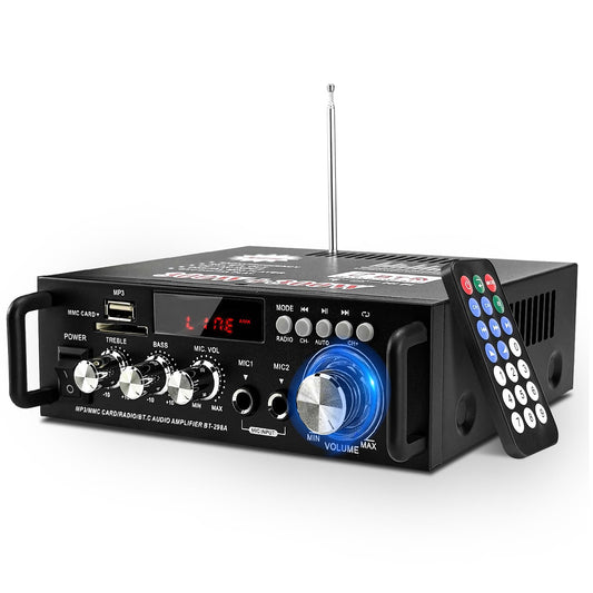 Amplificador Bluetooth Mini 600W - 2 Canales, USB/SD/FM