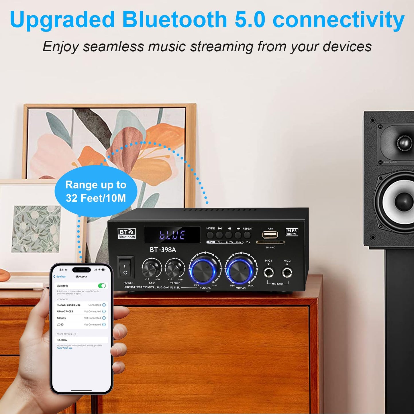 Amplificador Romica 900W - Bluetooth, Óptico/Coaxial, Subwoofer