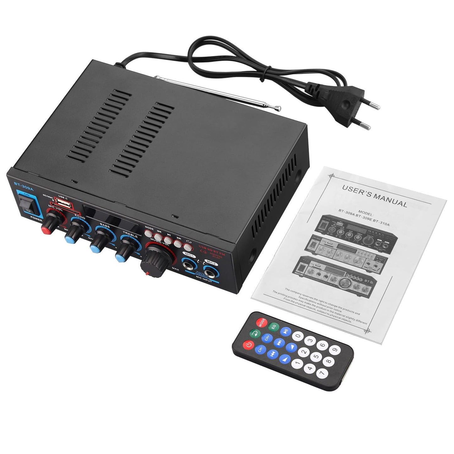 Amplificador PROZOR 800W - Bluetooth, 2 Micrófonos, SD/FM